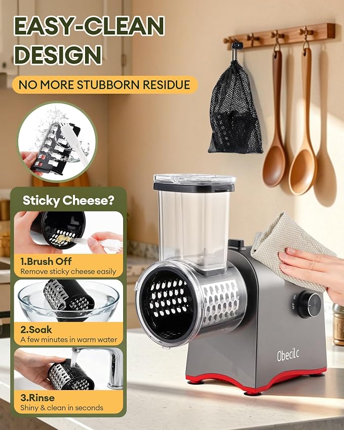 Upgraded 300W Electric Cheese Grater with 5 Stainless Steel Blades, Cheese Shredder Electric for Slicing, Shredding & Grinding Vegetables, Fruits and Nuts,Easy One-Touch