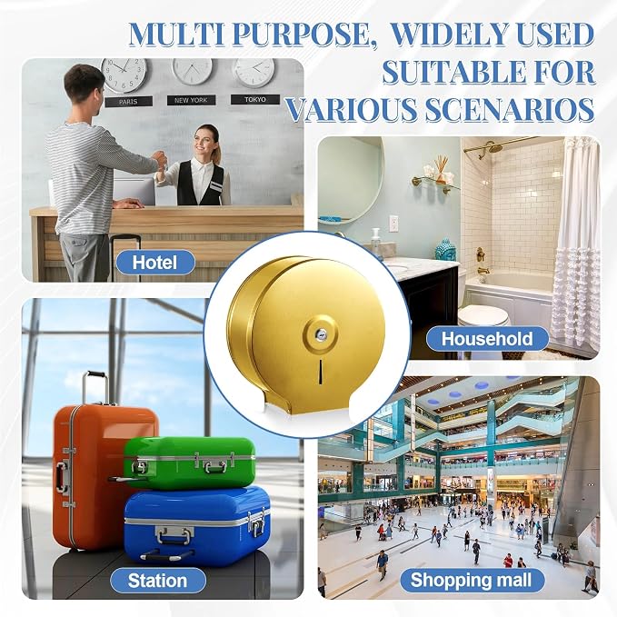 Mifoci 2 Pcs Industrial Toilet Paper Holder Commercial Roll Dispenser Wall Mount Stainless Steel Jumbo Tissue Dispenser Fits 9" Roll Toilet Paper for Office Home Public Places (Gold)