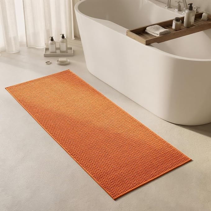 Triohero Bathroom Runner Rug, Long Bath Mat Washable Thin Quick Dry Low Pile Bathroom Runner Rugs 24 x 60 Non Slip, Orange 24"x60"