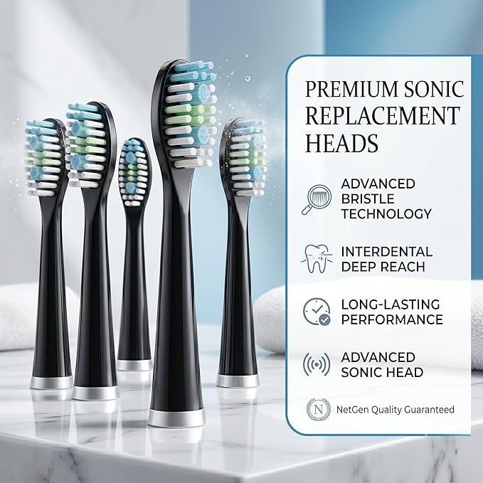 Sonic Electric Toothbrush for Adults, Rechargeable Power Toothbrush with 5 Replacement Heads, Travel Case, 3 Modes, 2 Minute Timer, IPX7 Waterproof Cordless Electric Toothbrush | Black