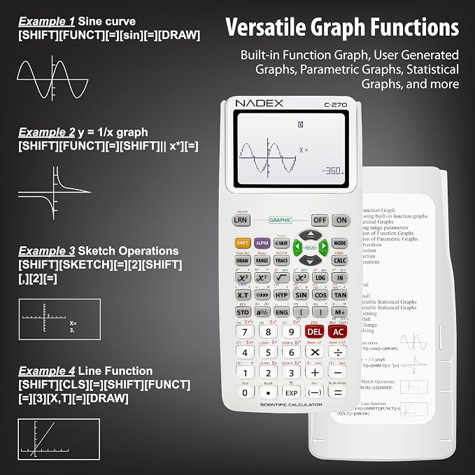 Scientific Calculator with Graphing, Includes Carrying Case, for College and High School Students, Calculus, Algebra, Geometry, Trigonometry, Statistics, Physics, Chemistry, White