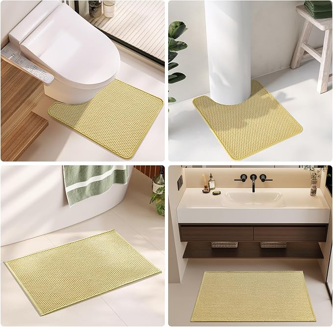 TYUU Bathroom Rugs Non Slip Washable, Super Absorbent Thin Bath Mat Quick Dry Low Pile Bathroom Rug, Yellow 24"x36"