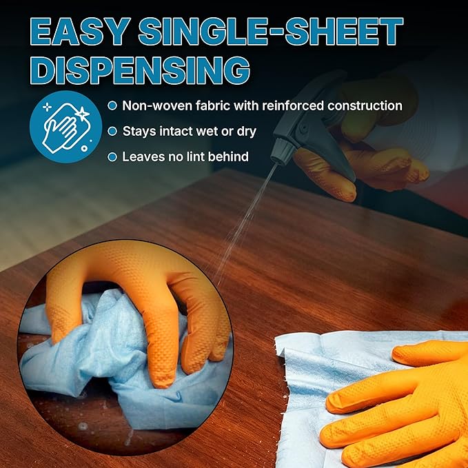 Lauco Prep Wipe Lint-Free Towels – Heavy Duty Nonwoven Cleaning Cloths for Automotive, Industrial & Household Use, Disposable Shop Rags, 300 Pack, 9 x 17 Inch Blue