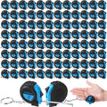 Xuhal 100 Pcs Mini Measuring Tape Keychains Small Measuring Tape Bulk Set 3ft Retractable Measurement with Pause Buttons for Engineer Crafter, Autowind and Lock (Blue)