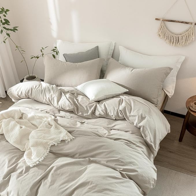 Linen Grey Duvet Cover Super Queen Size 98inch x 90inch,100% Washed Cotton Duvet Cover with Zipper Closure and 2 Pillowcases, Color of New Nature Linen