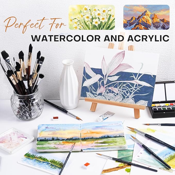 Triangle Wedge Paint Brushes Set – Fuumuui 6pcs Precision Pointed Pinstriping Professional Synthetic Brush for Watercolor, Gouache – Short Handle Painting Tools for Fine Detail & Geometric Art