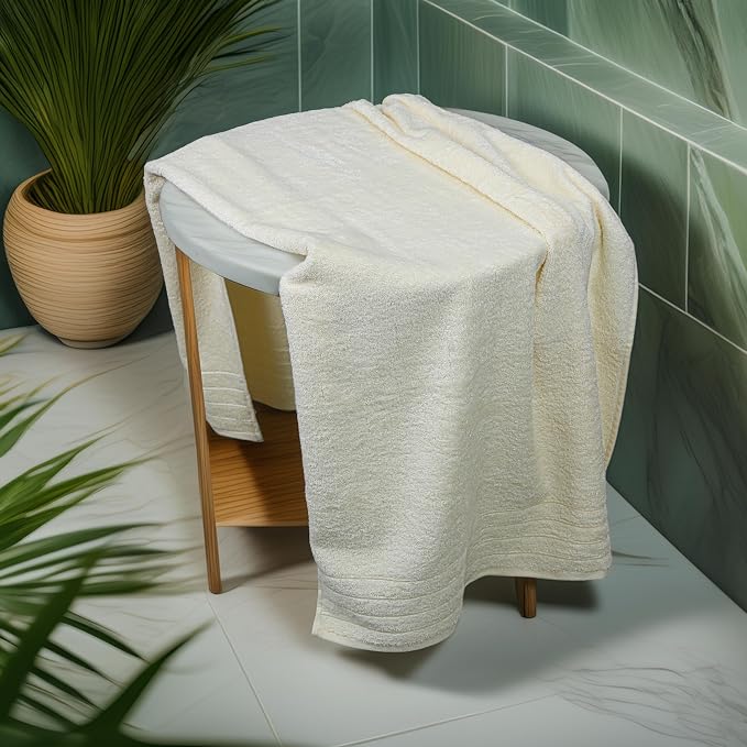 Tens Towels 4 Piece Extra Large Bath Towels 30 x 60 Inches, Cream | 100% Cotton, Larger & Lighter Weight, Quicker to Dry, Super Soft and Absorbent, Perfect for Bathroom