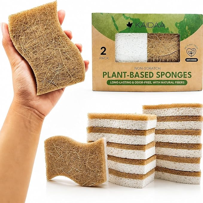 Kaidaa Set of 5 Natural Kitchen Sponges | 100% Coconut Coir Scrubber Sponge for Dishwashing | Eco Friendly, Non Toxic & Biodegradable Cleaning Sponges for Kitchen | Long-Lasting Dish Scrub Pads