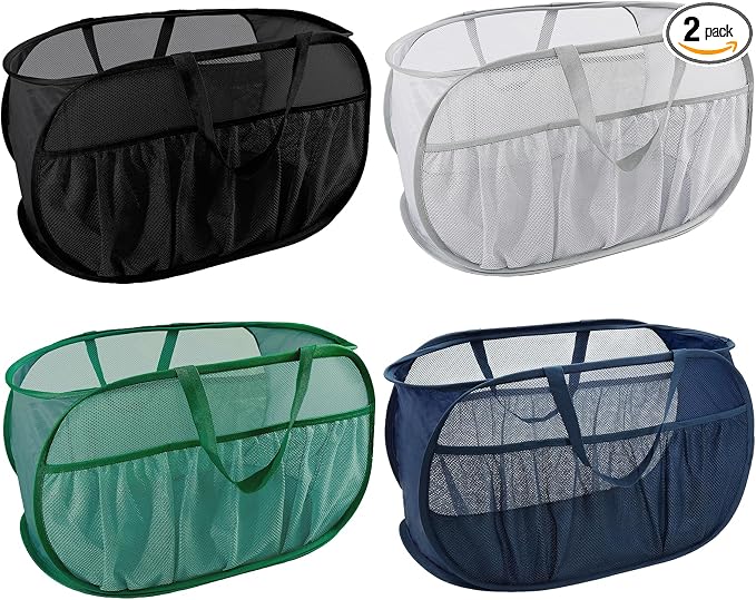4 Pack Pop Up Laundry Hamper with Convenient Bags, Upgrade Collapsible Laundry Baskets, Foldable Laundry Basket Mesh Light Weight, Easy to Carry Clothes Hampers for Laundry, Dorm, Toys, Travel