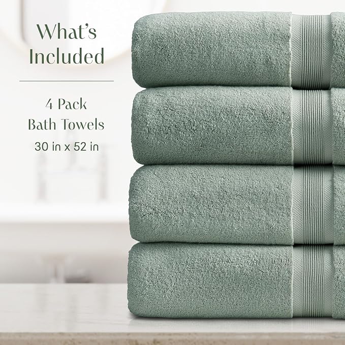 Springtree Home Luxury Bamboo Rayon Bath Towel Set | 4-Pack | Eucalyptus | 35% Bamboo Rayon - 65% Zero Twist Cotton | Absorbent Quick-Dry Towels for Bathroom | Ultra Soft | OEKO-TEX Standard 100