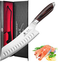 imarku Japanese Santoku Knife 7 Inch, 10Cr15CoMoV 3-Layer Stainless Steel | Ultra-sharp hollow-edge kitchen chef knife 59±2 HRC, lasting sharpness & rust resistant, ergonomic Pakkawood grip, gift-ready
