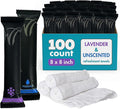 White Towel Services 8" x 8" in Moist Cotton Towel Individually Wrapped - Lavender and Unscented (Case of 100) - Single-Use Oshibori Style Cotton Hospitality Towels