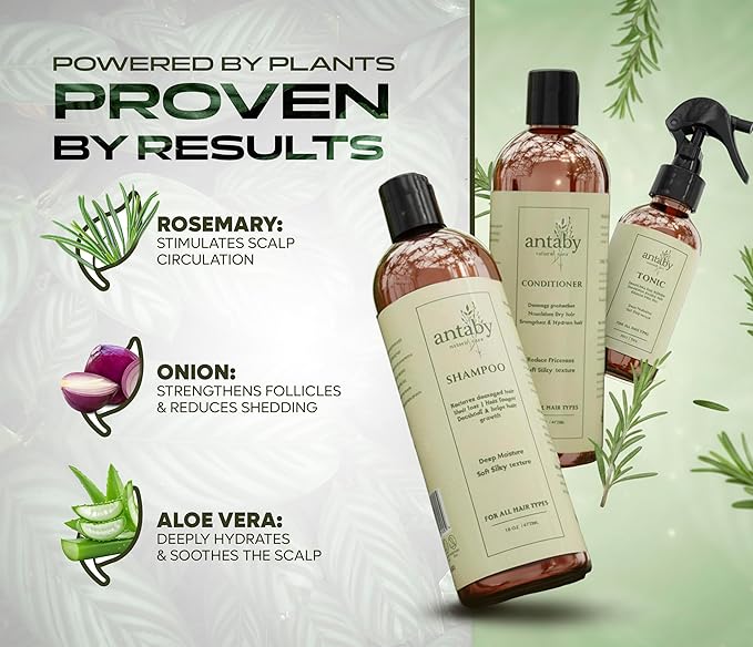 – 3-Step Botanical Hair Care Set for Men and Women with Shampoo, Conditioner & Hair Tonic – Hydrating Routine for Dry, Damaged or Color-Treated Hair
