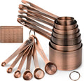 Copper Measuring Cups and Spoons Set 16, Dry&Liquid Stainless Steel Measuring Cups and Spoons, 7 Metric&US Measing Cups & 6 Measuring Spoons & Measure Equivalents for Kitchen&Baking