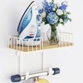 TJ.MOREE Ironing Board Hanger Metal Wall Mount Iron and Ironing Board Holder, Laundry Room Decor and Storage with Large Storage White