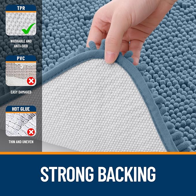 OLANLY Bathroom Rugs 32x20, Extra Soft Absorbent Chenille Bath Rugs, Rubber Backing Quick Dry, Machine Washable Bath Mats for Bathroom Floor, Tub and Shower, Home Decor Accessories, Airy Blue