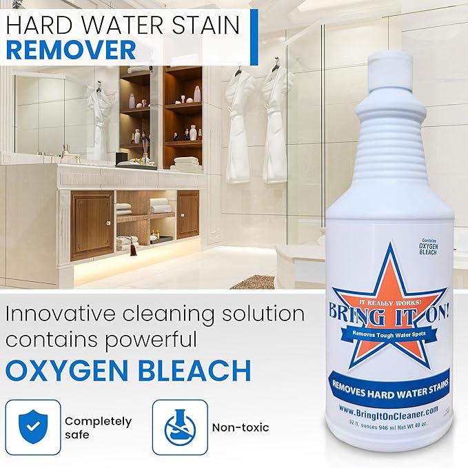 BRING IT ON! CLEANER 2 Pack 32 Oz Hard Water Stain Remover for Glass, Shower Door Cleaner, Soap Scum & Limescale Remover for Tile, Grout, Bathroom & Sink