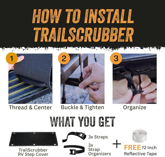TrailScrubber RV Step Covers for RV Steps & Trailer Stairs | Bristle Boot Brush Scrubber Cleans Dirt, Mud & Snow from Shoes | Non-Slip Boot Cleaner for Camper Step Covers