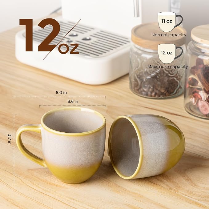 theterra Ceramic Coffee Mugs Set of 6, 12oz Handmade Coffee Cups with Handle for Latte, Tea, Milk, Beer, Hot Cocoa, Autumn Haze