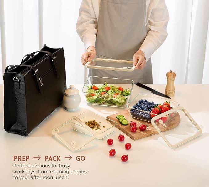 Non-Toxic Glass Storage Container Set, Borosilicate Glass, Tempered Glass Lids, Baking Pan, Airtight, Vented, Microwave, Oven & Dishwasher Safe, (Rectangular, Set of 3)