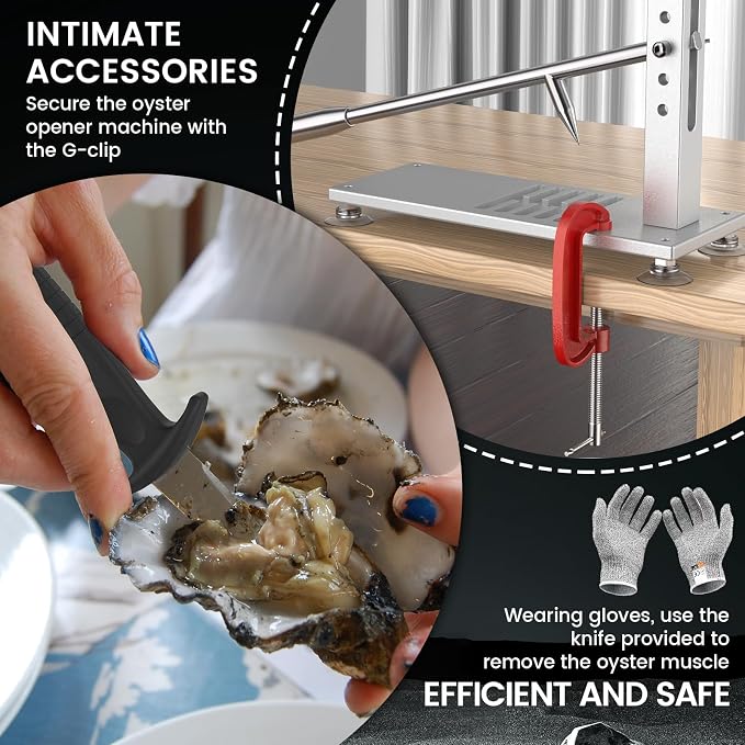 ZeroPone Oyster Clam Opener Machine Adjustable Oyster Shucker Tool Set | Includes Knives, Glove and G-Clip, Seafood Tools for Hotel Family Buffet