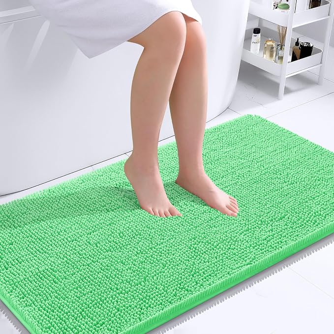 OLANLY Large Bathroom Rugs 40x24, Extra Soft Absorbent Chenille Bath Rugs, Rubber Backing Quick Dry, Machine Washable Bath Mats for Bathroom Floor, Tub and Shower, Home Decor Accessories, Mint Green