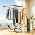 Foldable Collapsible Rolling Clothes Drying Rack,Adjustable Double Rods Laundry Airer(33.1–56.7"),Carbon Steel Pipe Standing Garment Rack for Indoor Outdoor Laundry Room (Black, B)