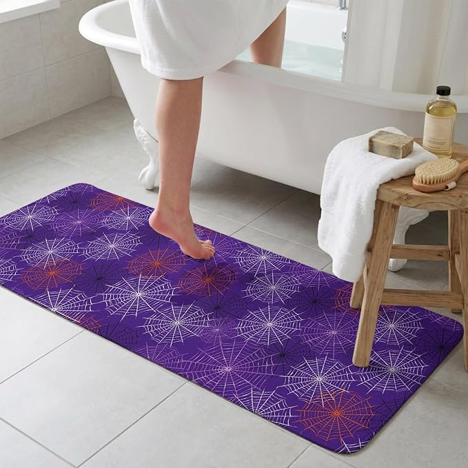 Purple Halloween Bathroom Runner Rugs Non Slip Washable Absorbent Narrow Long Bath Mat Red Black White Net Halloween Runner Rugs for Kitchen Hallway Bedroom Laundry Study Room 31.5"x78.7"