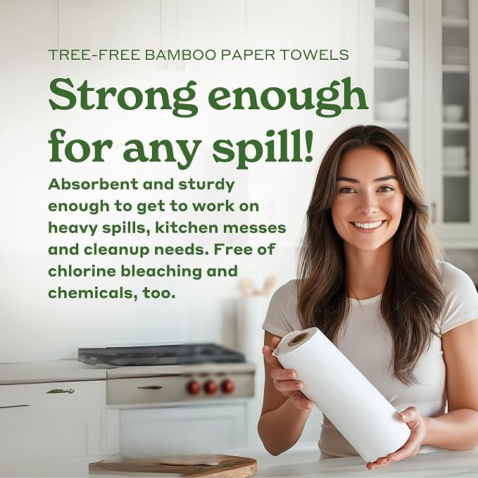 Caboo Tree Free Paper Towels, Sustainable, Toxin Free, 8 Family Size Rolls | Made with 100% Bamboo, Responsibly Sourced, Organically Grown, Chemical Free, Paraben Free, BPA Free, Hypoallergenic