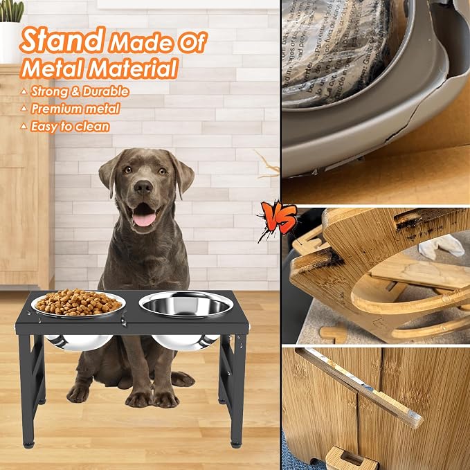Metal Raised Dog Bowl, 10" Elevate Dog Feeder Stand, 2 Bowls & Non-Slip Mat