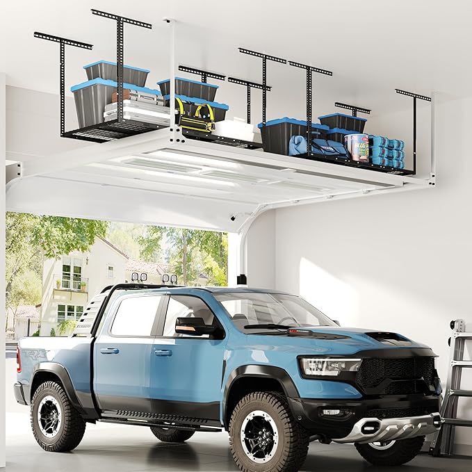 FLEXIMOUNTS 3x6 Overhead Garage Ceiling Storage Rack, 2 Pack, Black | 450lbs Weight Capacity, 22"-40" Adjustable Organization System, Heavy-Duty Metal Ceiling Racks, Classic Series