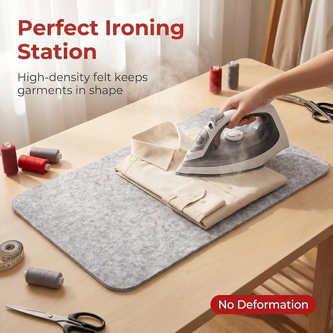 36"x 17.8" Wool Pressing Mat | 0.5 Inch Thick Ironing Board for Quilter, Sewing, Quilting Supplies