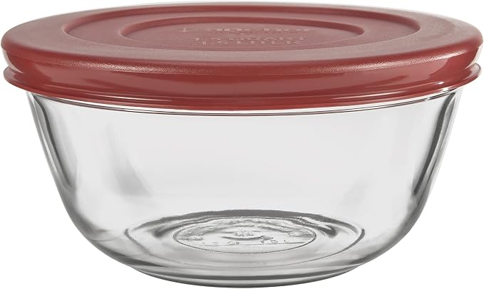 Anchor Hocking Glass Mixing Bowls with Lids, Cherry, 1.5 Quart (Set of 2) -