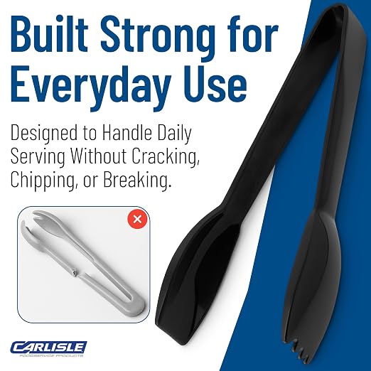 Carlisle FoodService Products Carly Tongs, Plastic Serving Tongs, for Kitchens, Restaurants, and Catering, Acetal, 6.44 Inches, Black