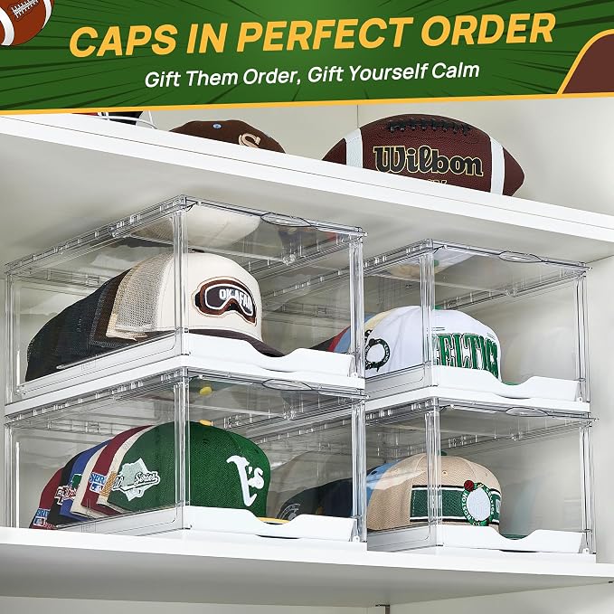 Vtopmart 2 Pack Clear Hat Organizer Drawer for Baseball Caps, Stackable Display Case with Magnetic Door, Each Holds 12 Hats
