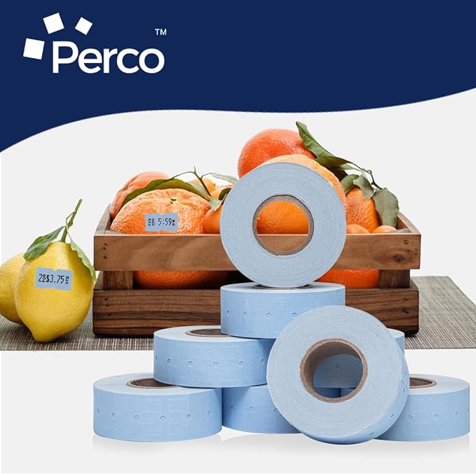 Perco 1 Line Blue Labels - 80,000 Blank Price and Date Gun Labels for Perco Lite, X, Plus and Pro 1 Line Price and Date Guns - 80 Rolls, 10 Sleeves - Made in USA