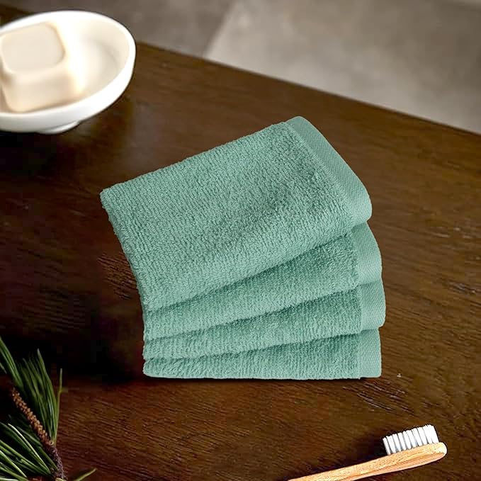 Amazon Basics Highly Absorbent, Soft & Durable 100% Cotton Washcloths for Bathroom, Body and Face, Lightweight, Fast Drying, 12 x 12 inches, Seafoam Green, Ice Blue, White, 24-Pack