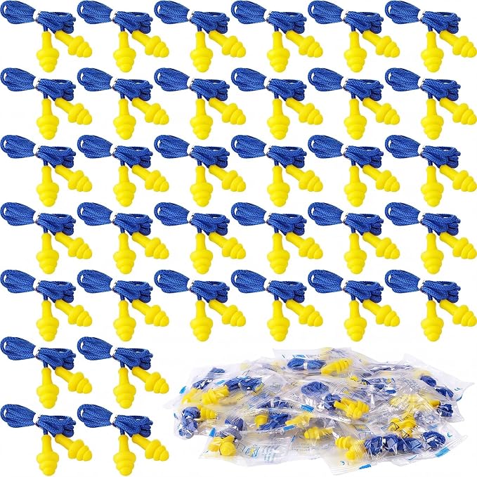Relaxweex 500 Pairs Corded Ear Plugs Bulk 25dB NRR Reusable Silicone Ear Plug with String Individually Wrapped Earplugs for Sleeping Noise Reduction Hearing Protection Shooting Work (Blue Yellow)