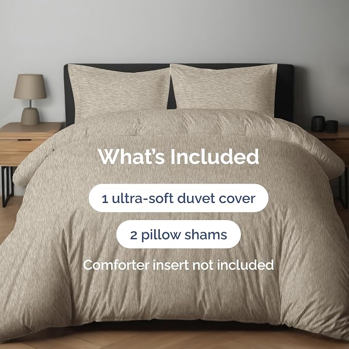Duvet Cover Queen Size Set - Extra Soft Queen Duvet Cover 90" x 90" with 2 Pillow Shams for Women, Men, Kids & Teens - Hotel Luxury with Zipper Closures & Ties - Comfy & Breathable (Heathered Beige)