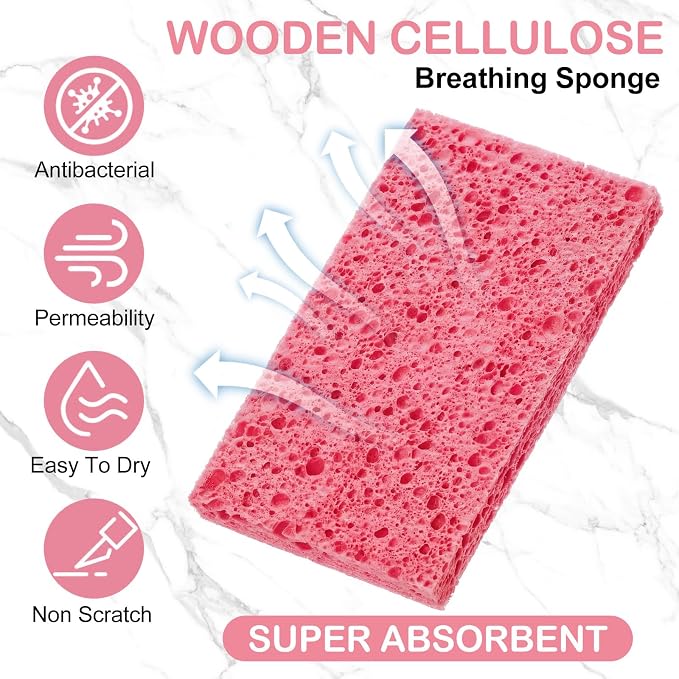 Zhengmy 100 Pieces Sponges Bulk Sponges Kitchen Compressed Sponge Natural Dish Sponge Compressed Wood Pulp Cleaning Without Scratching for Kitchen Bathroom, 3.9 x 2.4 x 0.12 Inch (Pink)