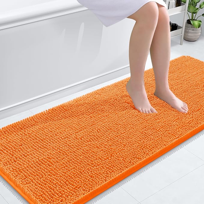 OLANLY Bathroom Runner Rugs 59x24, Extra Soft Absorbent Chenille Bath Rugs, Rubber Backing Quick Dry, Machine Washable Long Bath Mats for Bathroom Floor, Tub and Shower, Home Decor Accessories, Orange