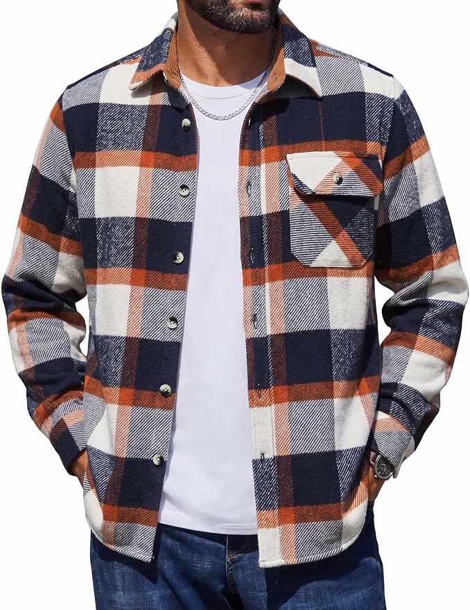 COOFANDY Mens Flannel Shirts Long Sleeve Plaid Button Down Shirt Jacket | Soft Brushed Cotton, 13 oz Flannels, Pen Slot, One Flap Pocket, Lightweight Fall Shirts for Work Outdoor Casual Wear