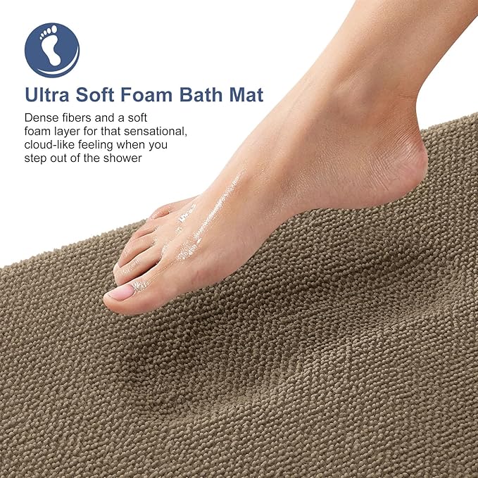 OLANLY Memory Foam Bathroom Runner Rug 47x20, Absorbent Long Bath Mat, Tan | Soft Quick Dry Bath Mat Rugs, Non-Slip, Machine Washable Mat for Bathroom Floor, Tub and Shower, Home Decor Accessories