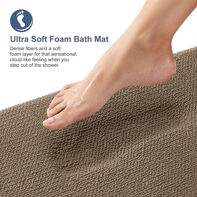 OLANLY Memory Foam Bathroom Runner Rug 47x24, Absorbent Long Bath Mat, Tan | Soft Quick Dry Bath Mat Rugs, Non-Slip, Machine Washable Mat for Bathroom Floor, Tub and Shower, Home Decor Accessories