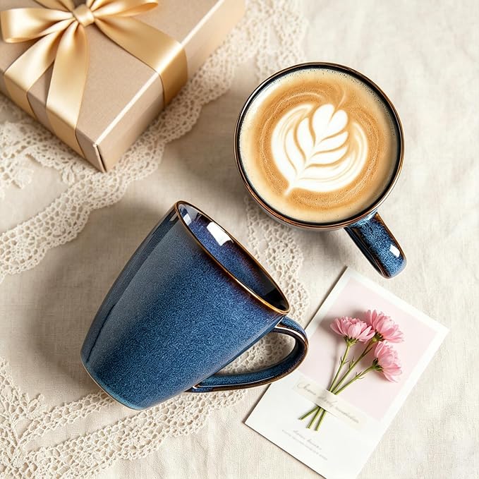 MONITO 17 OZ Coffee Mugs Set of 6, Large Ceramic Blue Coffee Mugs Set with handle for Tea/Latte/Milk/Cocoa, Funny Tea Cups for Office and Home, Engagement Gifts. (Starry Blue) | Mugs with Gold Rim for Latte,Tea&Cocoa,Dishwasher&Microwave Safe,Reactive ...