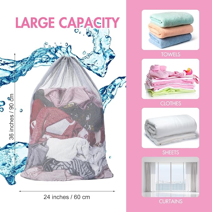 Berlune Large Mesh Laundry Bags, 24 x 36 Inch Bulk Wash Set with Drawstring for Commercial Use, Dorms, Vacation Rentals, Laundromats, Apartments & Facilities(Gray,30)