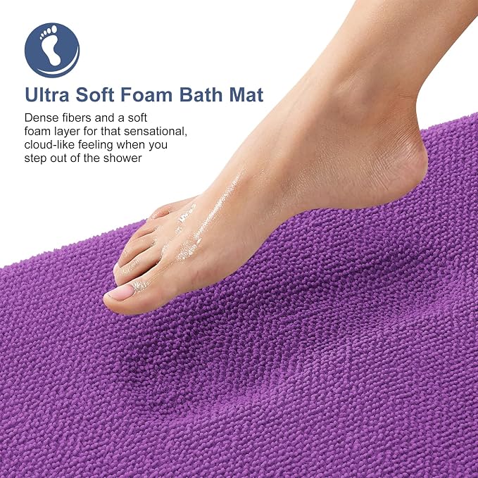 OLANLY Thick Memory Foam Bathroom Rugs 30x20, Absorbent Bath Mat, Purple | Soft Quick Dry Bath Rugs Mats, Non-Slip, Machine Washable Carpet for Bathroom Floor, Tub and Shower, Home Decor Accessories