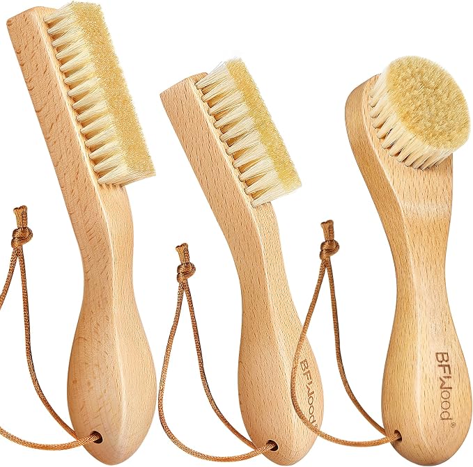 BFWood Laundry Stain Brush, Natural Soft Boar Bristle for Scrubbing Out Tough Stains on Delicate Fabrics, Knits, Cotton, Linens, No Damage