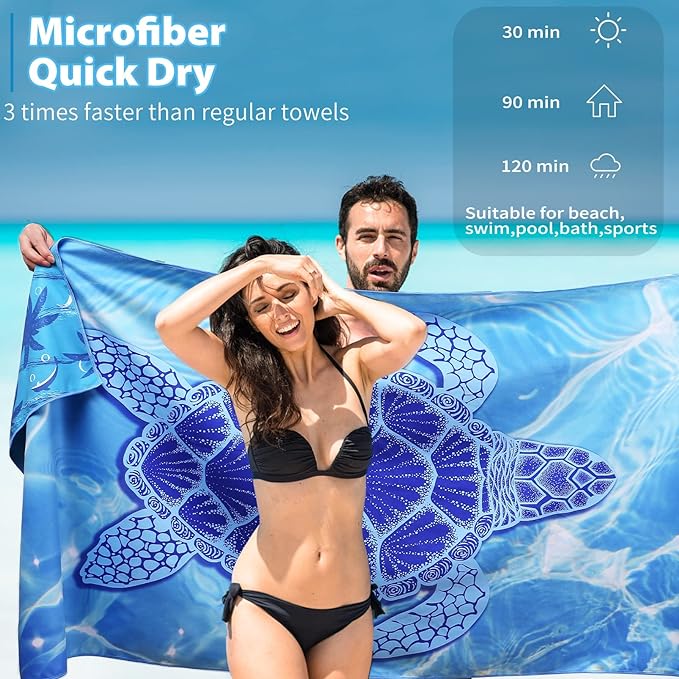 TwoYek Microfiber Beach Towel Extra Large 71x32 inches 4 Pack Bulk | Thin & Lightweight, Sand Free, Super Absorbent & Quick Dry, Oversized Towels for Beach Bath Pool Swim Travel Essentials Gift