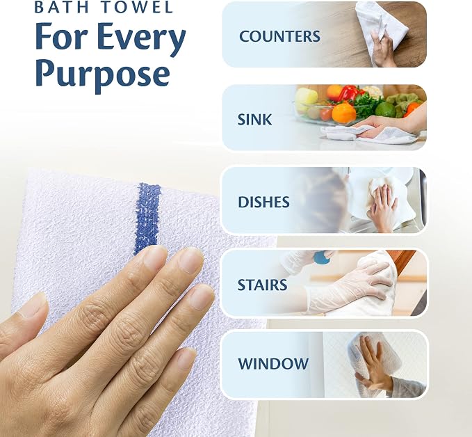 Universal Cleaning Towels, Bulk 60 Pack, 16” X 19” 100% Cotton Fully Bordered Commercial Grade Terry Weave Cloth Bar Mops for Everyday Restaurant or Home Use